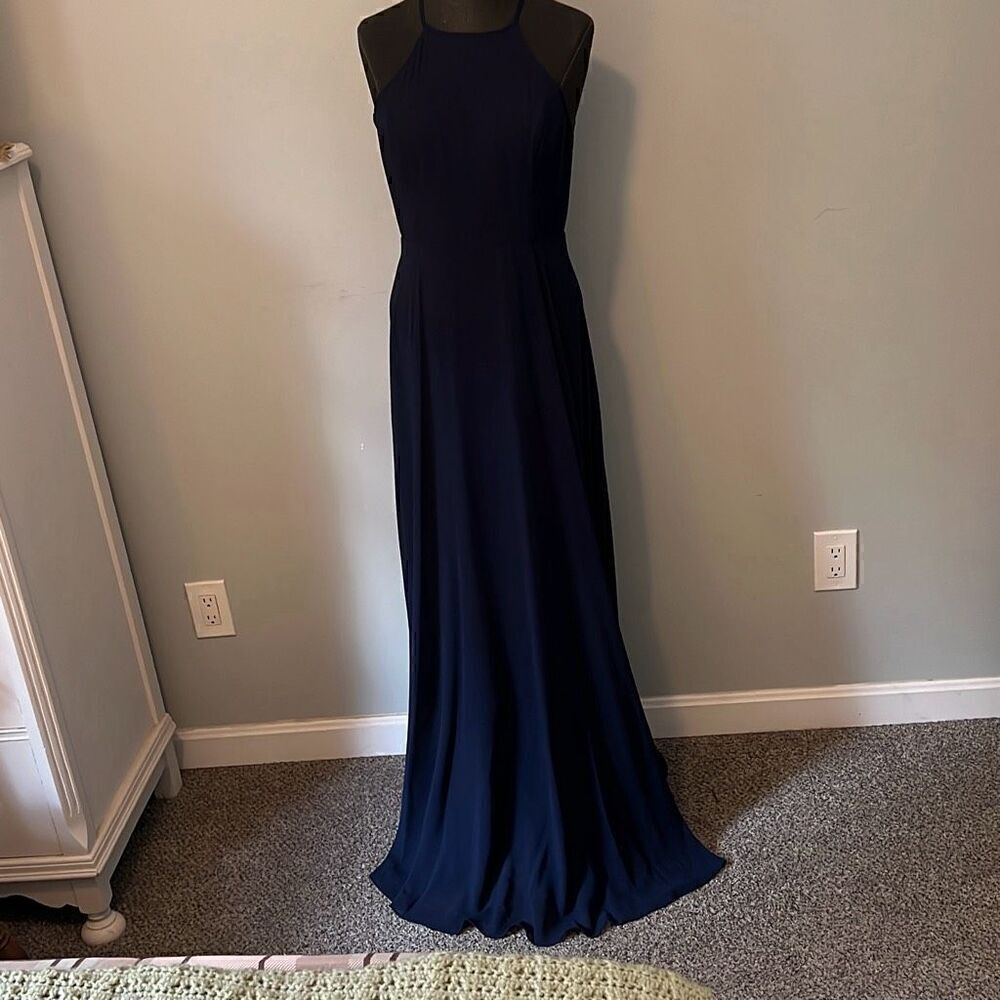 Lulus Women's Navy Blue Lined Sleeveless Halterneck Prom Long Dress Medium